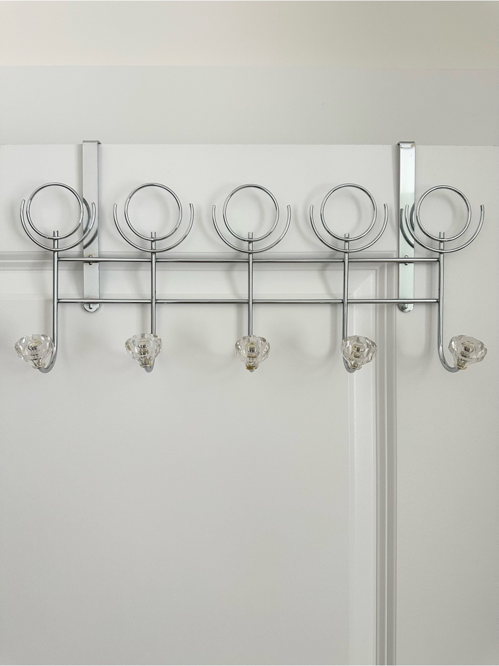 Silver Over the Door Hanging Rack with Crystal Knobs Hooks